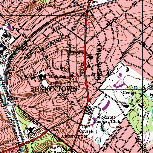 Topographic Map of Jenkintown Borough Hall, PA