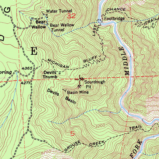 Topographic Map of Sourdough Pit, CA