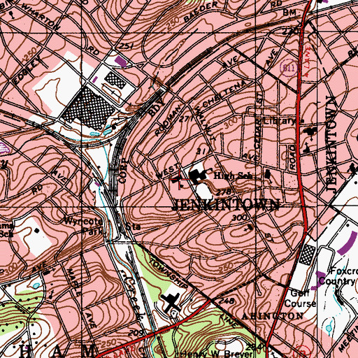 Topographic Map of Jenkintown Middle School, PA