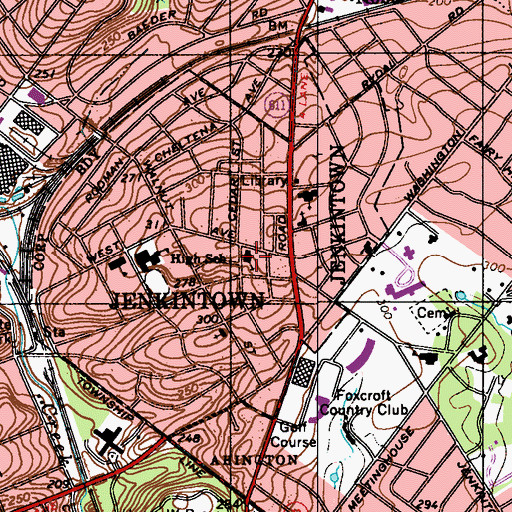 Topographic Map of Jenkintown Police Station, PA