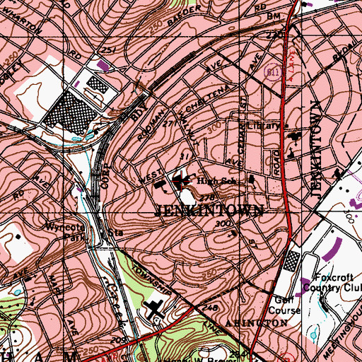 Topographic Map of Jenkintown Senior High School, PA