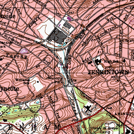 Topographic Map of Jenkintown-Wyncote Station, PA