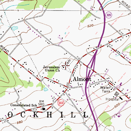 Topographic Map of Jerusalem Union Cemetery, PA
