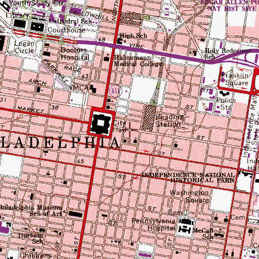 Topographic Map of John Wanamaker Post Office, PA