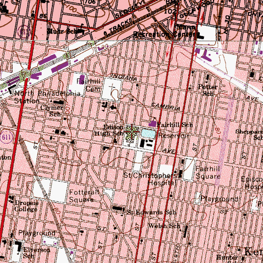 Topographic Map of Julia Debergos Middle School, PA