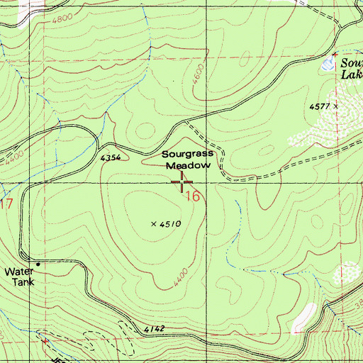 Topographic Map of Sourgrass Meadow, CA