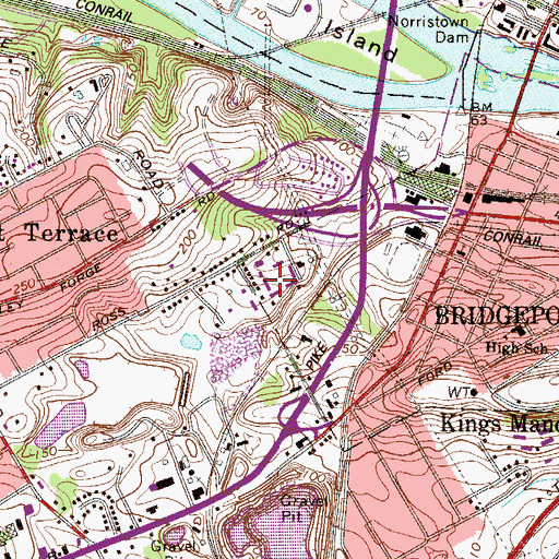 Topographic Map of King of Prussia Business and Industrial Center, PA