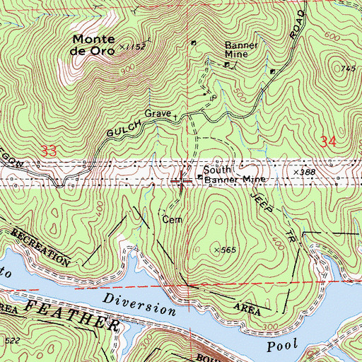 Topographic Map of South Banner Mine, CA