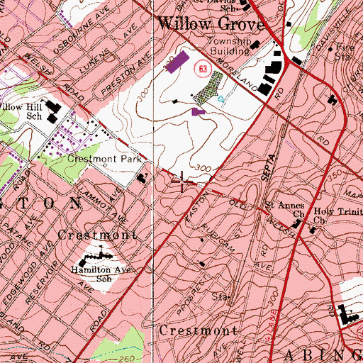 Topographic Map of Kingdom Hall of Jehovahs Witnesses Congregation of Willow Grove, PA