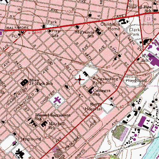 Topographic Map of Kingsessing Library, PA