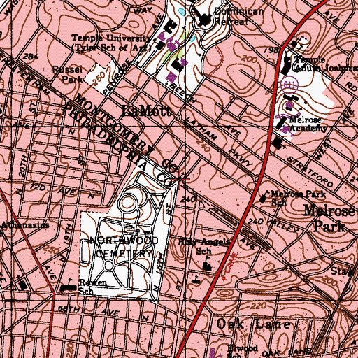 Topographic Map of La Mott African Methodist Episcopal Church, PA