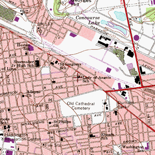 Topographic Map of Lady of Angels Church, PA