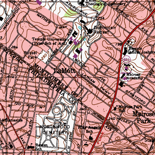 Topographic Map of LaMott Community Center, PA