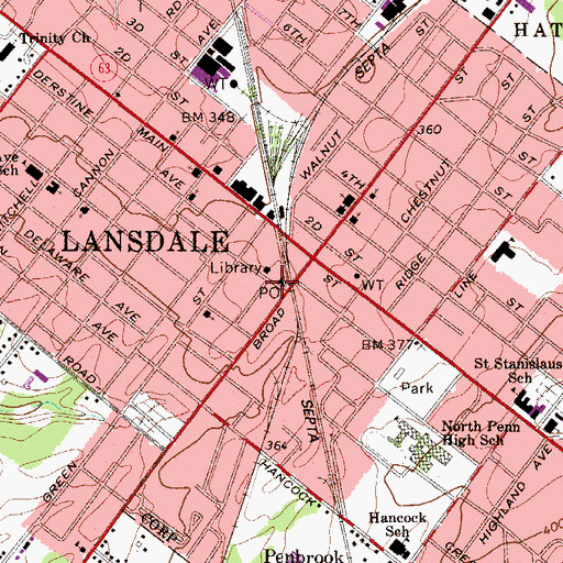 Topographic Map of Lansdale Borough Hall, PA