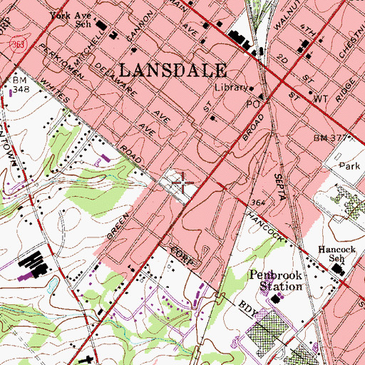 Topographic Map of Lansdale Cemetery, PA