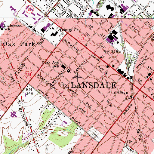 Topographic Map of Lansdale Memmonite Church, PA