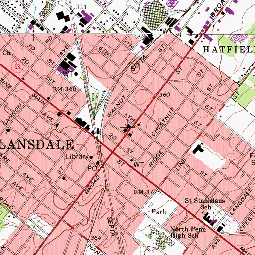 Topographic Map of Lansdale Methodist Church, PA