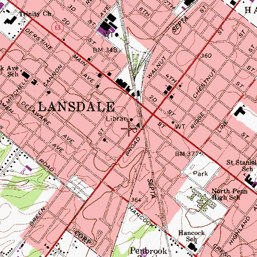 Topographic Map of Lansdale Post Office, PA