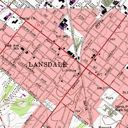 Topographic Map of Lansdale Public Library, PA