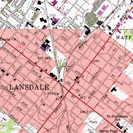 Topographic Map of Lansdale Station, PA