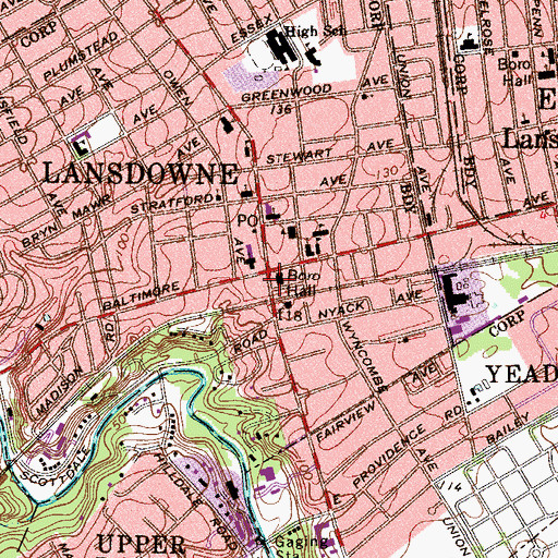 Topographic Map of Lansdowne Borough Hall, PA