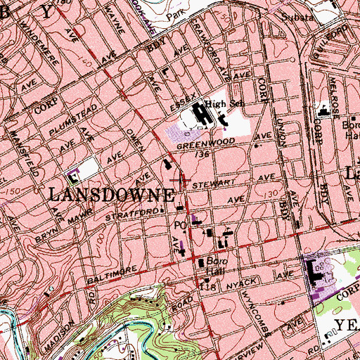 Topographic Map of Lansdowne Friends School, PA