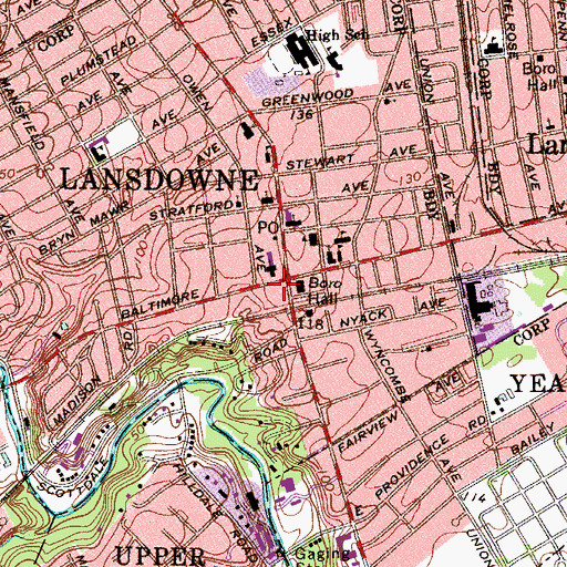 Topographic Map of Lansdowne Police Department, PA