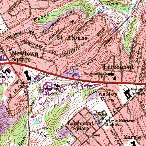 Topographic Map of Larchmont Meadows, PA