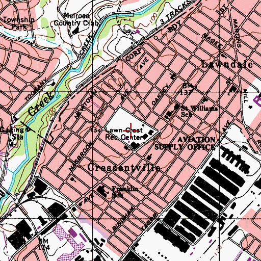 Topographic Map of Lawncrest Playground, PA