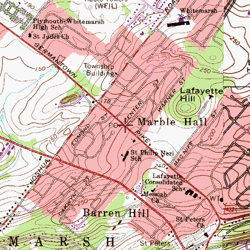 Topographic Map of Lafayette Hill Post Office, PA