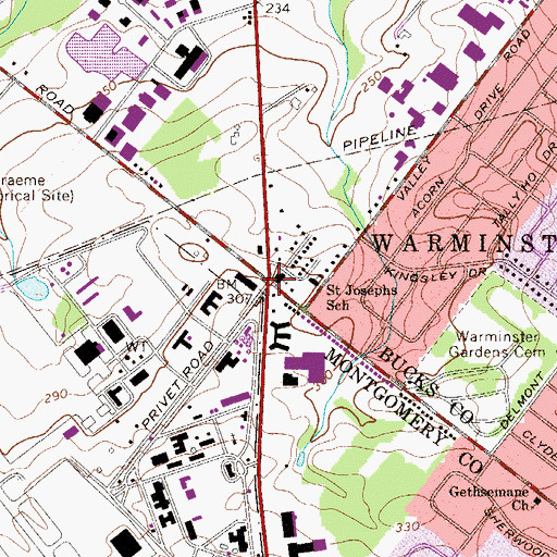 Topographic Map of Saint Joseph Saint Robert Church, PA