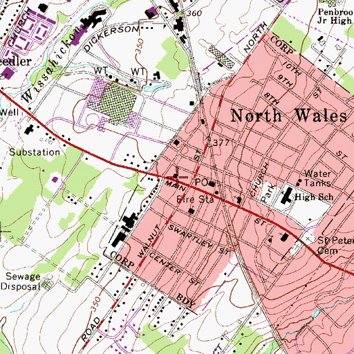 Topographic Map of Saint Lukes Reformed Church, PA