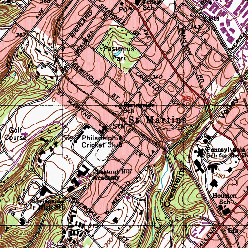 Topographic Map of Saint Martins Station, PA