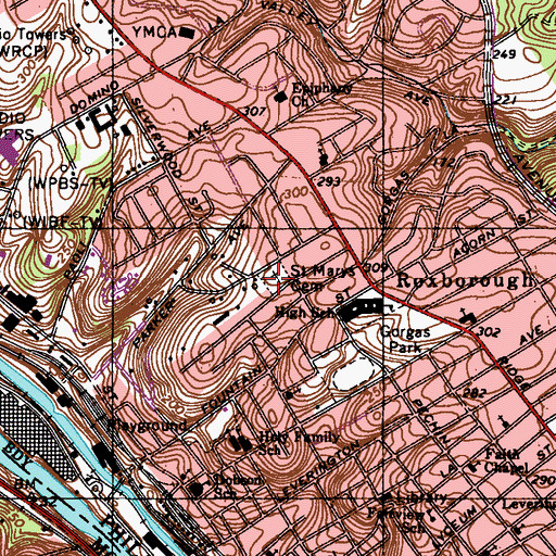 Topographic Map of Saint Mary of the Assumption Cemetery, PA