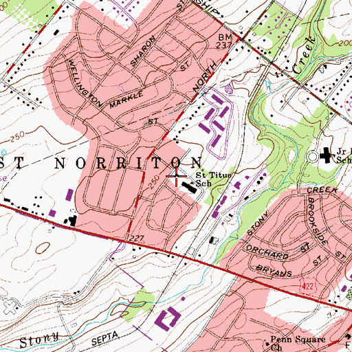 Topographic Map of Saint Titus Catholic Church, PA