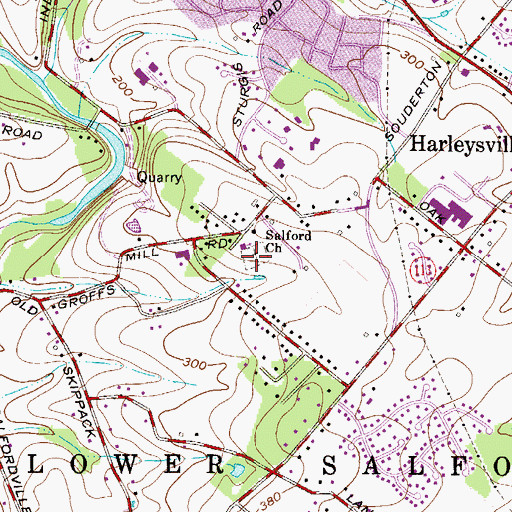 Topographic Map of Salford Mennonite Cemetery, PA