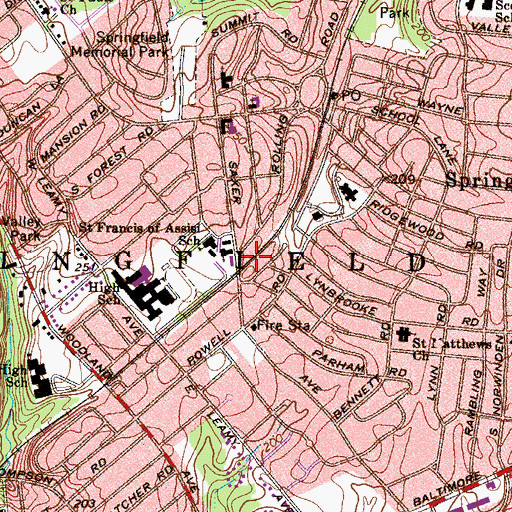 Topographic Map of Saxer Avenue Station, PA