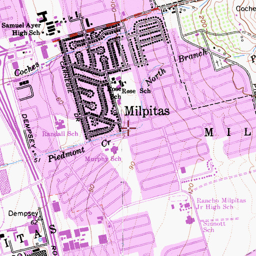 Topographic Map of South Branch Piedmont Creek, CA