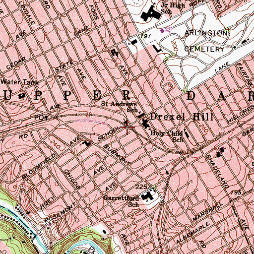 Topographic Map of School Lane Station, PA