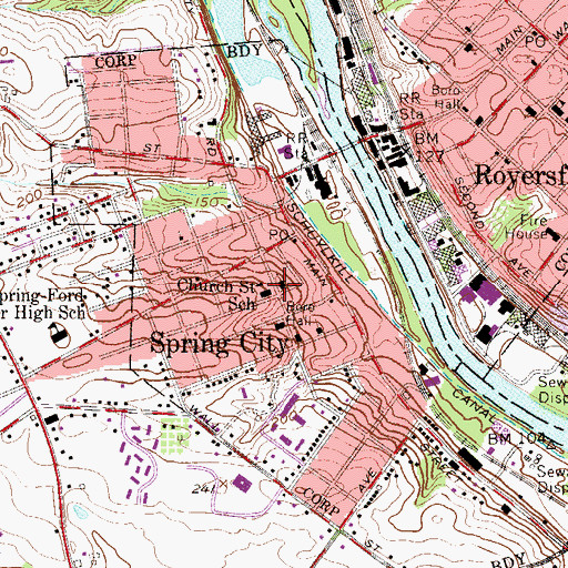 Topographic Map of Schuylkill Valley Baptist Church, PA
