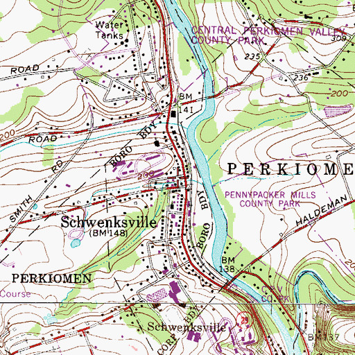 Topographic Map of Schwenksville Post Office, PA