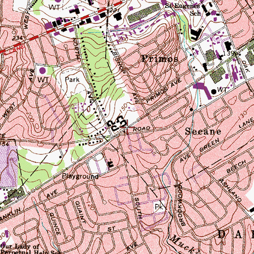 Topographic Map of Secane Station, PA