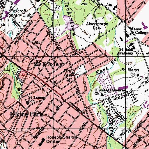 Topographic Map of Second Alarmers Rescue Squad Station 382 Elkins Park, PA