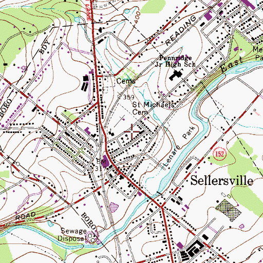Topographic Map of Sellersville Borough Hall, PA