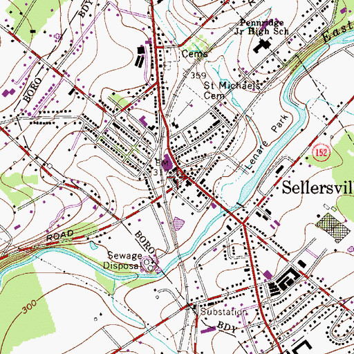 Topographic Map of Sellersville Borough Police Station, PA