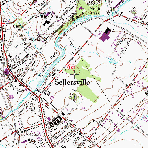 Topographic Map of Sellersville Heights, PA