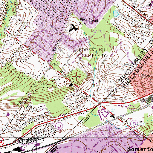 Topographic Map of Shalom Memorial Cemetery, PA