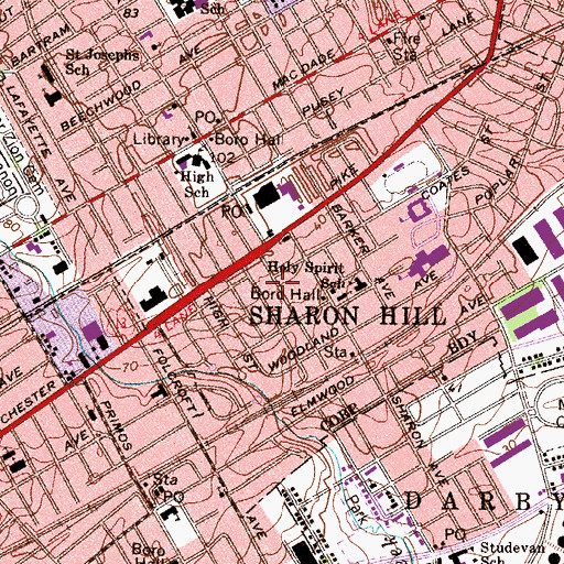 Topographic Map of Sharon Hill Borough Hall, PA