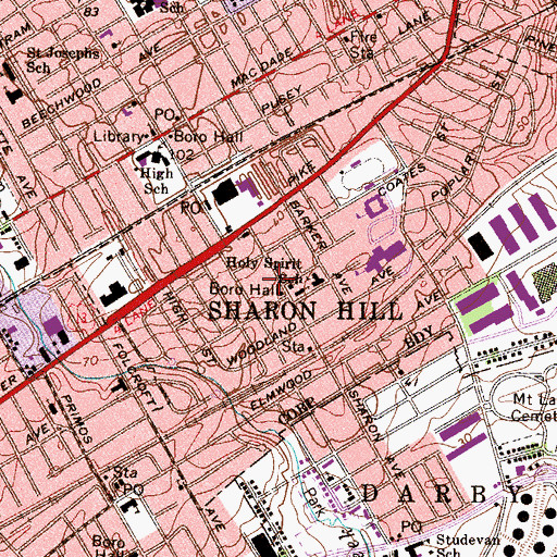 Topographic Map of Sharon Hill Fire Company Station 9, PA