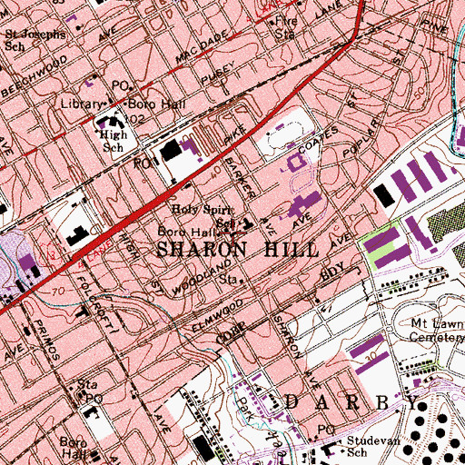 Topographic Map of Sharon Hill Library, PA